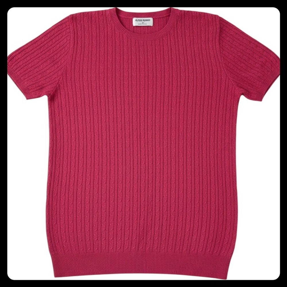Alfred Dunner Short Sleeve Sweater Women Small Pink Cable Knit Made in USA